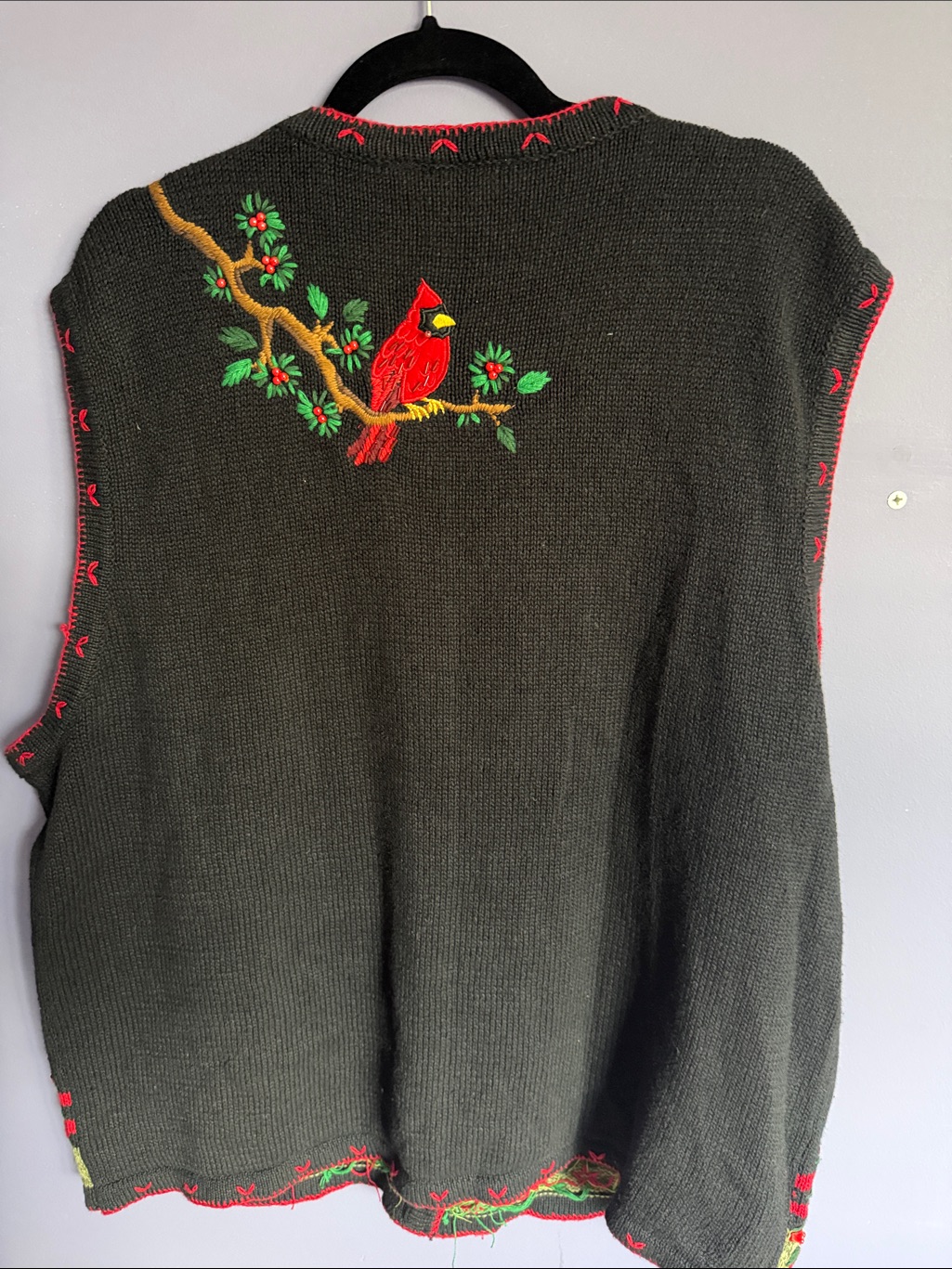 White Stag Ugly Christmas Black Knit Vest Red Cardinal Embroidery 22/24 Xl Nwt — image 4 of 7